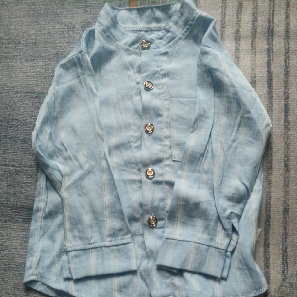 baju kemeja anak biru muda