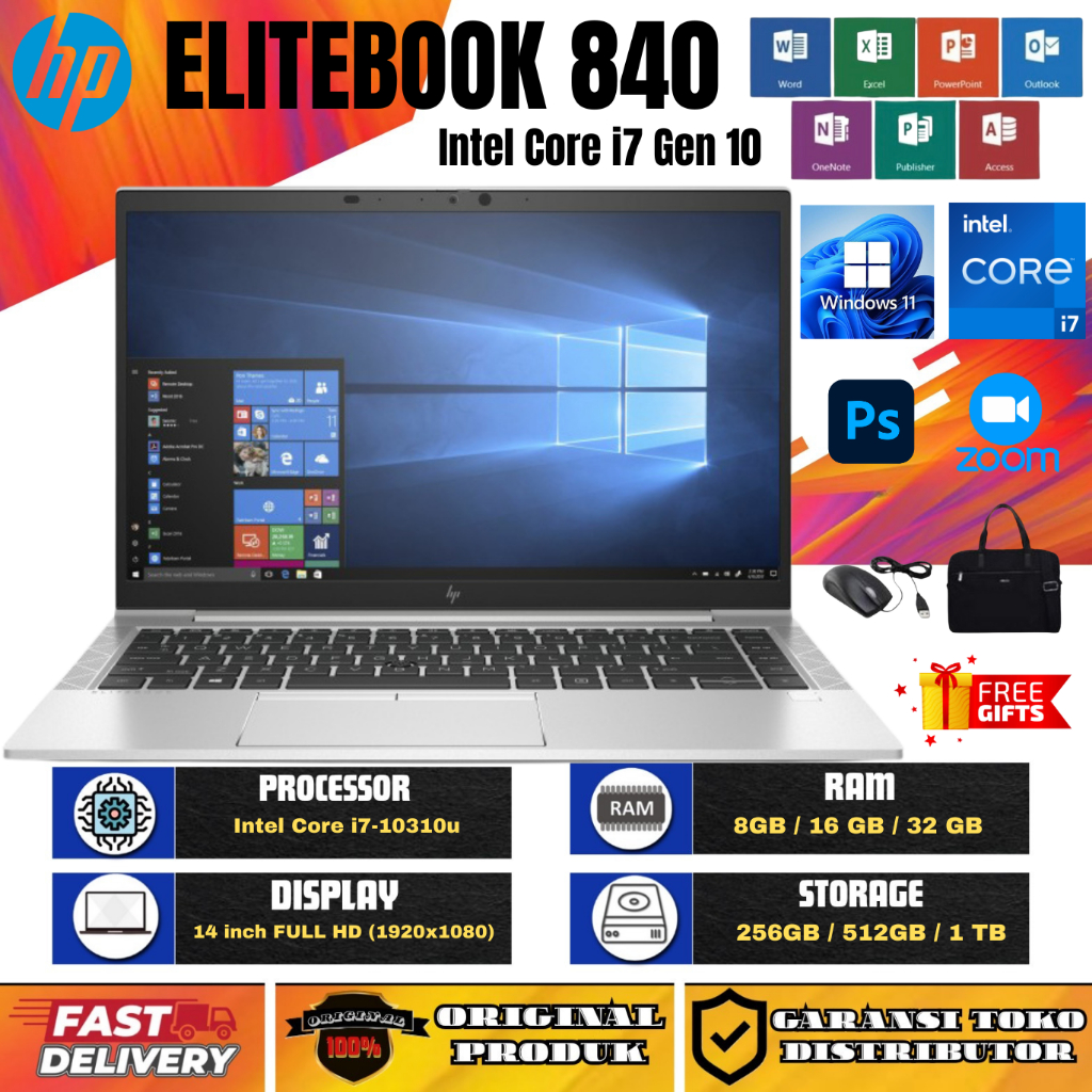 Laptop HP Elitebook 840 G7 i7 GEN 10 RAM 16GB/SSD 1TB MULUS BERGARANSI FREE TAS + MOUSE