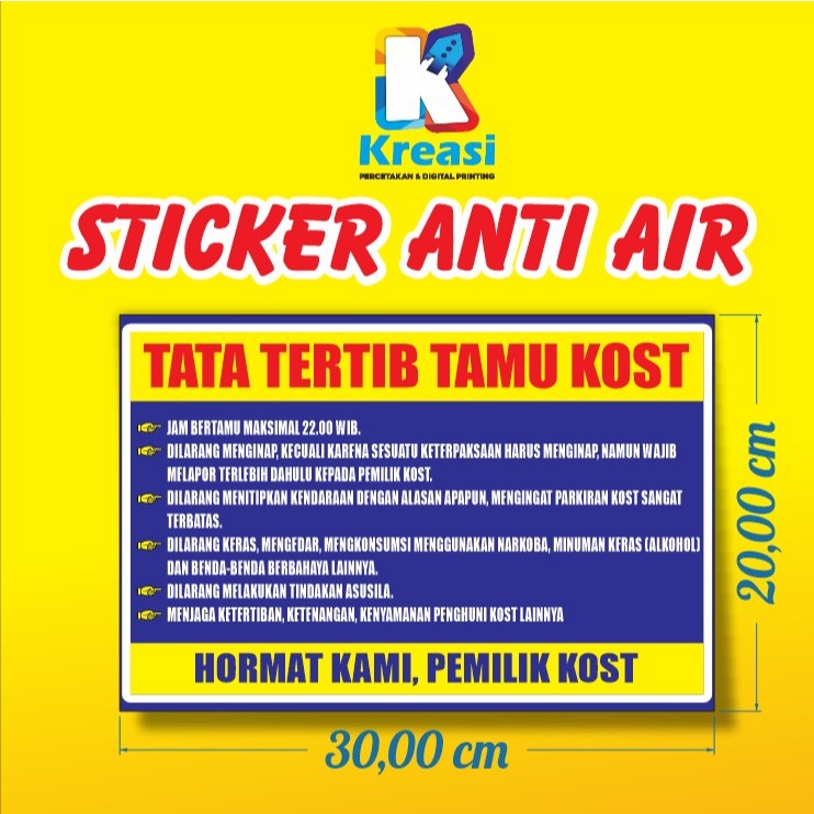 STIKER KOST / PERATURAN KOST BISA EDIT LAGI