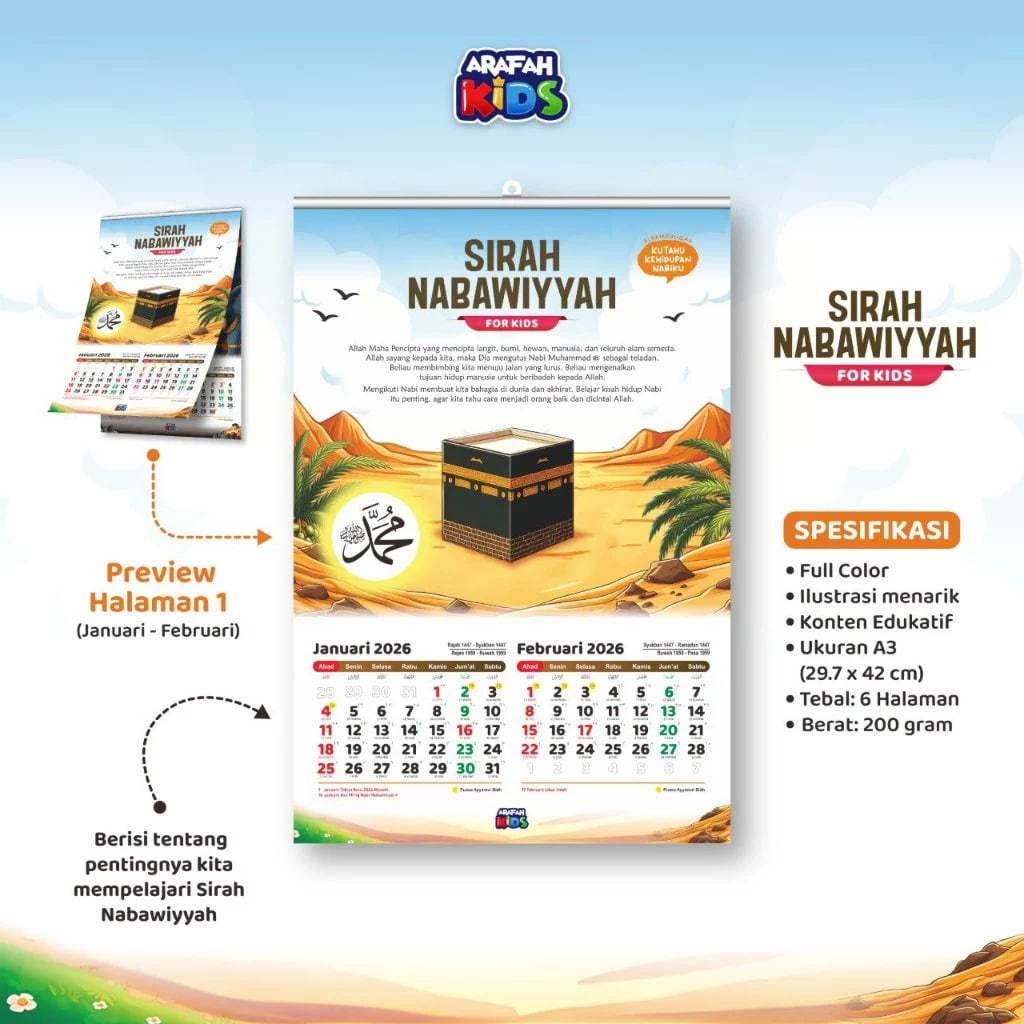 

Kalender Anak Tahun 2026 Tema Sirah Nabawiyyah By Arafah Kids | Kalender Dinding Anak