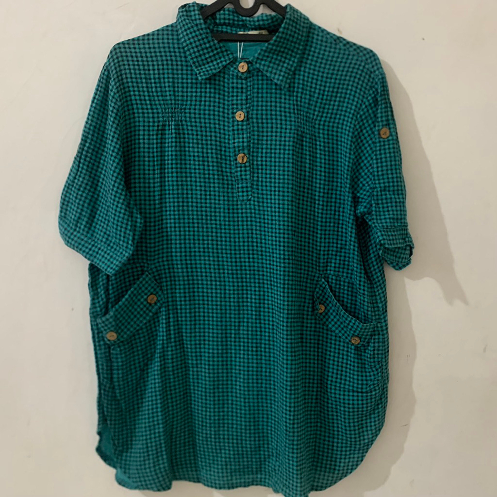 Blouse mididress/tunik kotak hijau preloved
