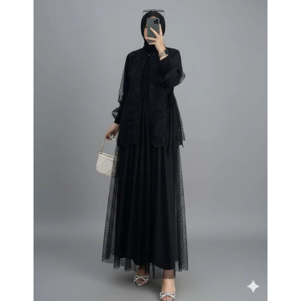 TERBARU GAMIS HINATA DRESS KONDANGAN BAHAN VELVET MIX TILLE DOT & BRUKAT GAMIS WANITA TERLARIS