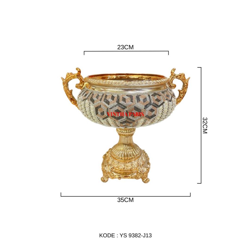 Gondola - Pajangan Keramik Gold Permata Mewah - Tempat Buah - GRATIS Packing Kayu