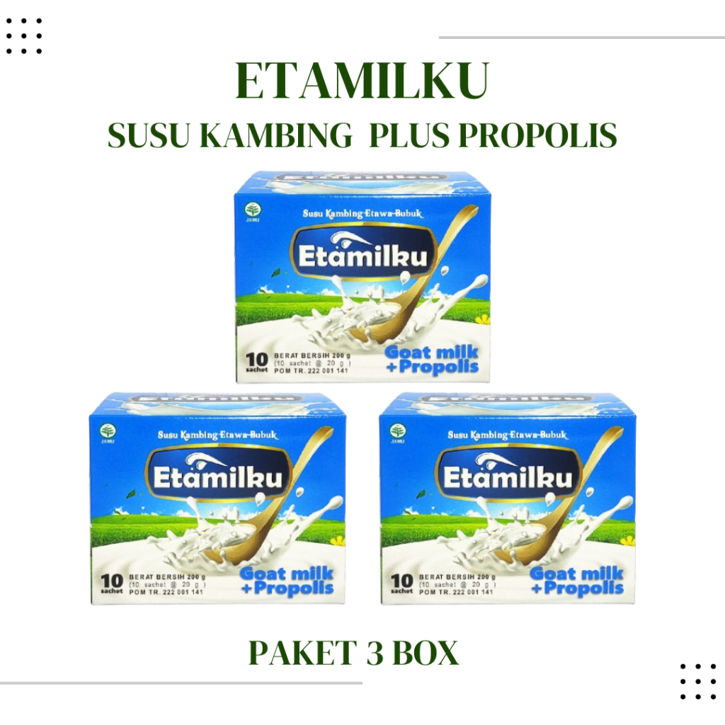 

( Paket 3 box ) Susu Kambing Etawa Bubuk Ekstra Propolis Etamilku / Original Asli