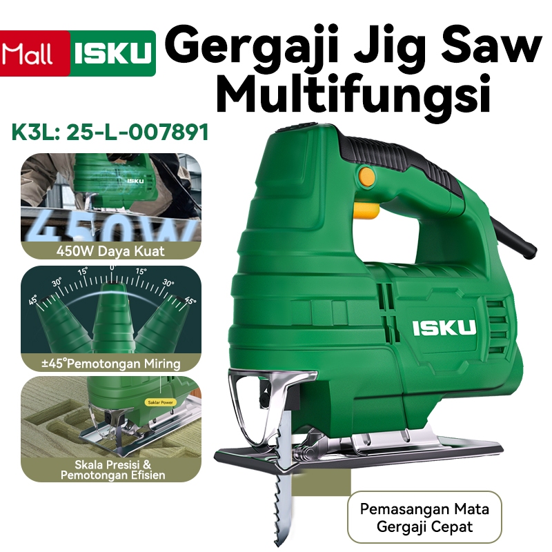ISKU Mesin Jigsaw Gergaji 450W Triplek Potong Kayu Listrik Jig  Saw Gergaji Jig Saw Multifungsi Mesi