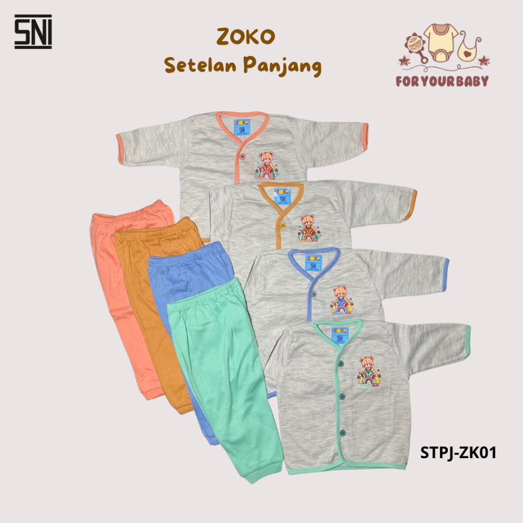 Zoko Setelan Baju Bayi Panjang 0-3 Bulan - Setelan Piyama Bayi - Baju Panjang Bayi Halus Adem SNI