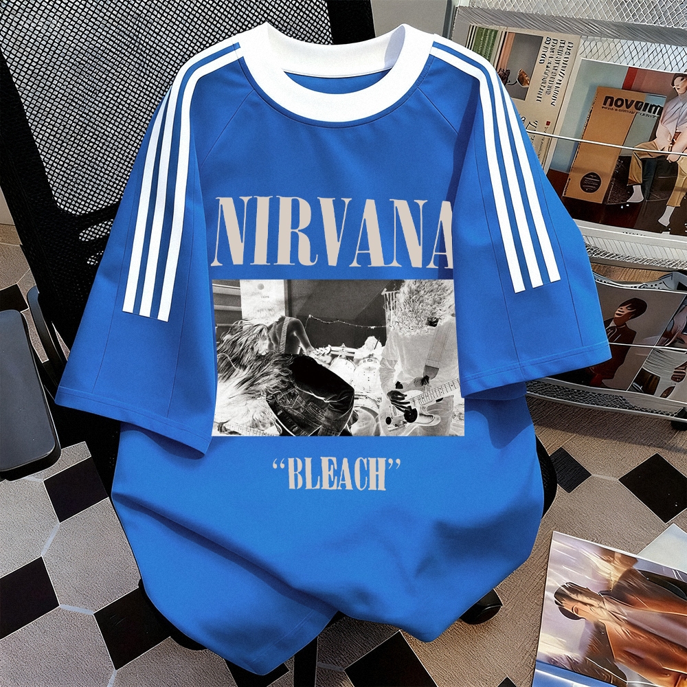 Naomifashion - Kaos hitam pria distro | Tshirt nirvana original | Kemeja lengan raglan stripe pria |