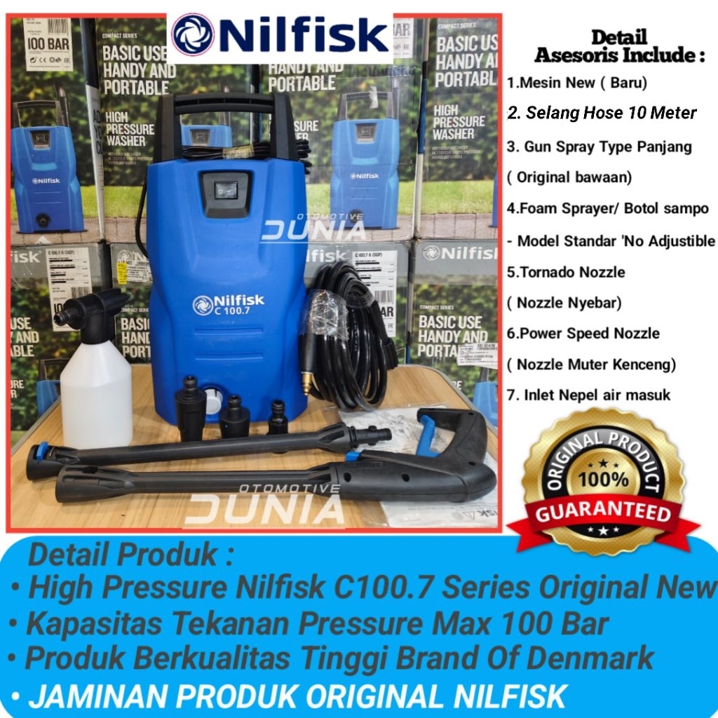Nilfisk C100.7 High Pressure Washer 100 Bar I  Nilfisk Mesin Steam Cuci Motor & Mobil Original Selan