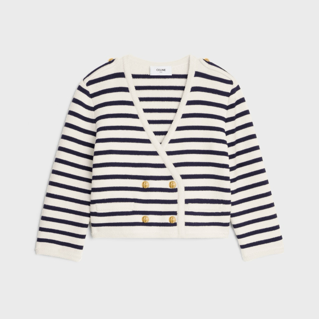 CELINE Cropped marinière cardigan in wool NEW