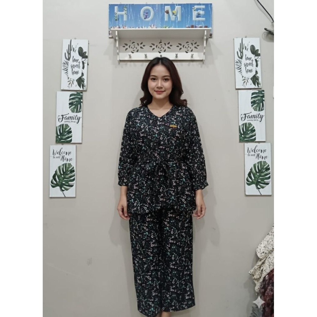 Irene set baby doll, setelan celana wanita dewasa busui bahan rayon premium motif bunga model terbar