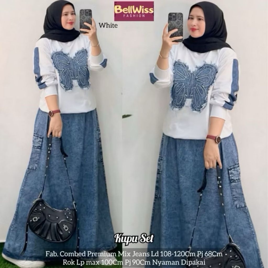 setelan rok dewasa combed mix jeans standar dan jumbo setelan jeans combed24s