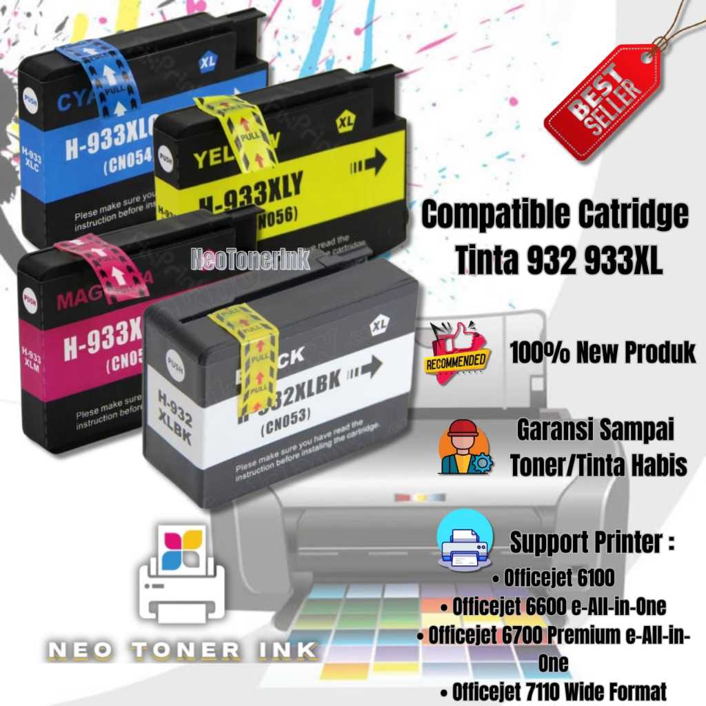 Cartridge Tinta Compatible HP 932XL 933XL 932 933 XL Printer 7610 7612