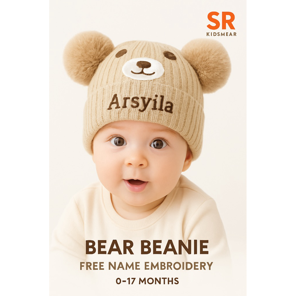 Kupluk Rajut Beruang Anak Bayi Lucu – Topi Hangat Cewek Cowok Free Bordir Nama
