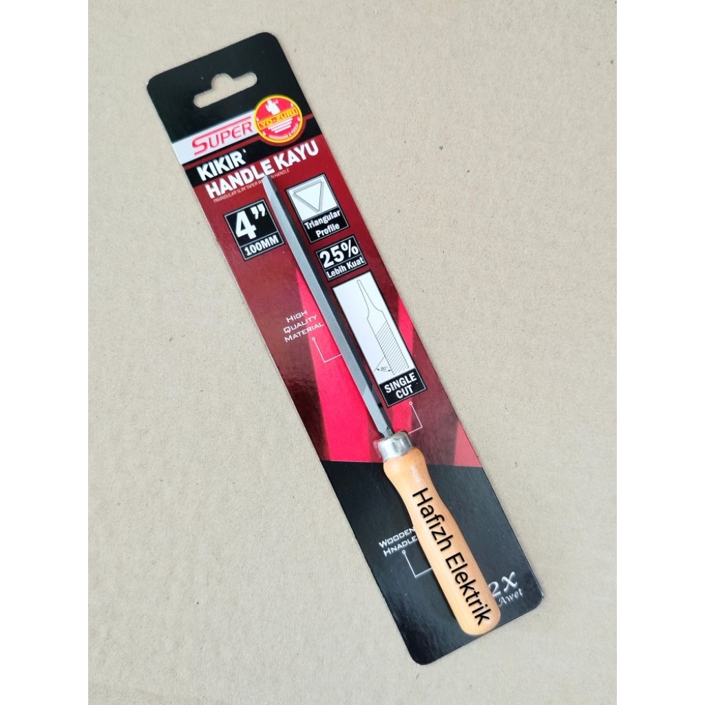 Kikir Segitiga 4" Gagang Kayu YOZURI Kikir Gergaji Berkualitas