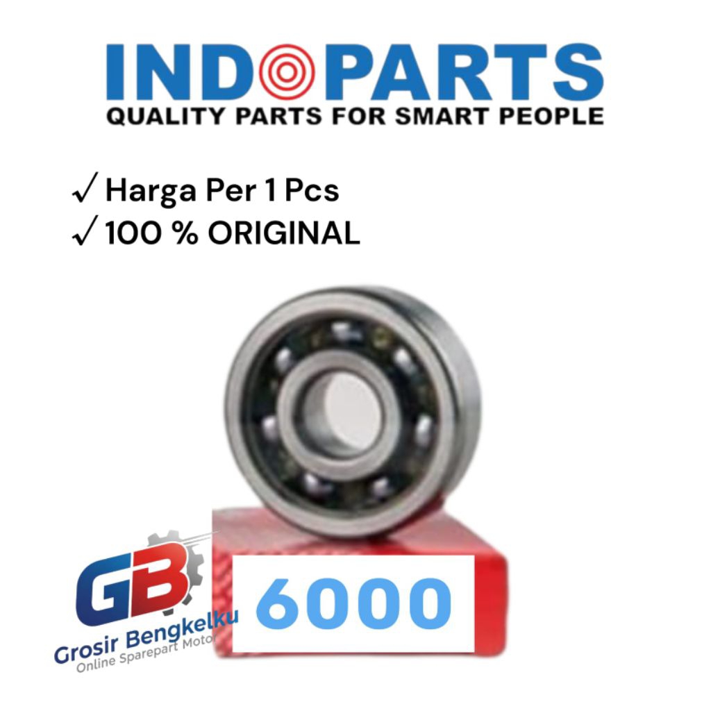 Indoparts Bearing 6000 Tanpa Tutup - Laker Roda Depan Belakang - Laher roda motor - Laker Roda - Ban