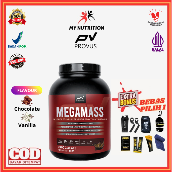 Provus Megamass 3 lbs 1400 gram Susu Suplemen Protein PV Megamas Fitness Gym Bulking Weight Gain Gai