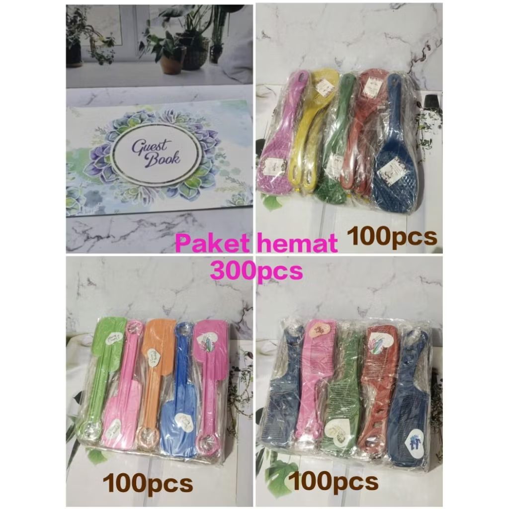 Paket Hemat 300pcs - Souvenir pernikahan (Sisir mini, Polesan, Centong mejicom) Kemasan Plastik