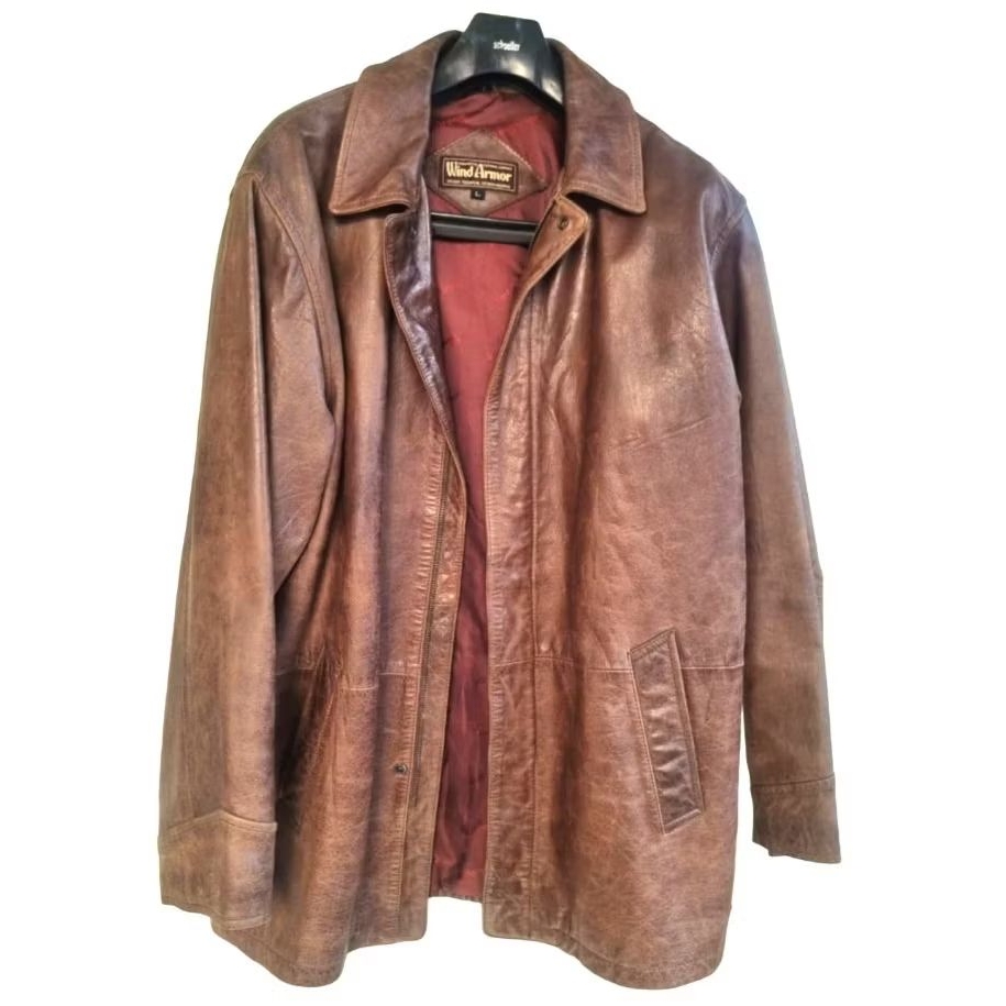 Vintage Wind Armor Leather Trench Coat Jacket Distressed Brown X Jaket Kulit Asli Jubah Blazer Naval