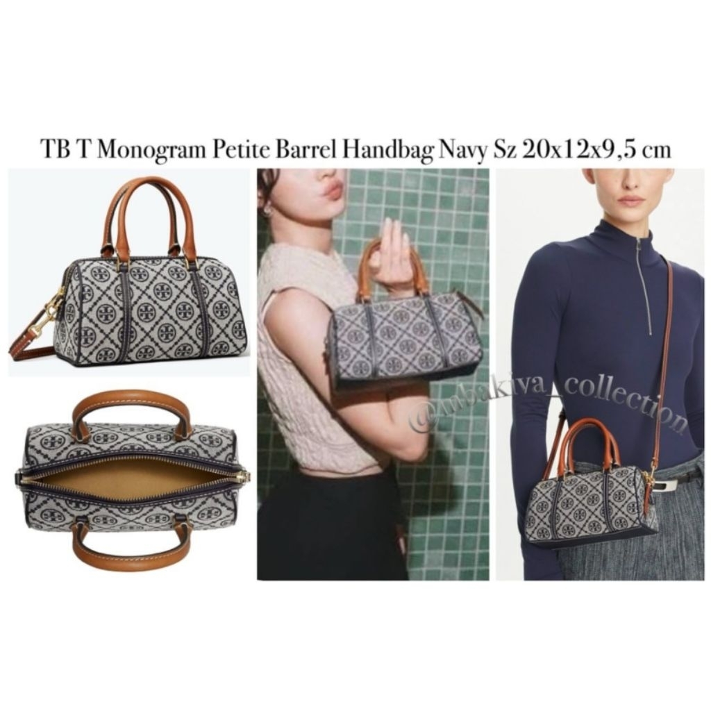 TB T Monogram Petite Barrel Handbag Navy
