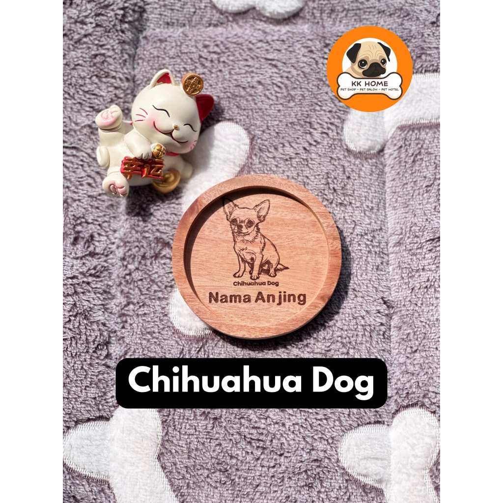 [FREE GRAFIR] Tatakan Gelas Kayu Custom Jenis Anjing Chihuahua dan Nama 9Cm | Coaster Kayu Custom Je