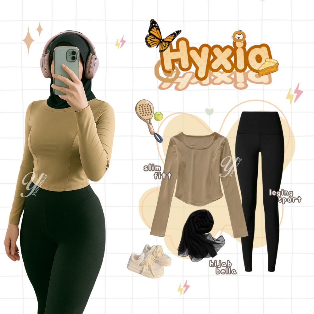 1 Set Outfit Olahraga Wanita Hijab (Longsleeve Celana Legging Cutbray Rok Mini) Outfit Joging Z92