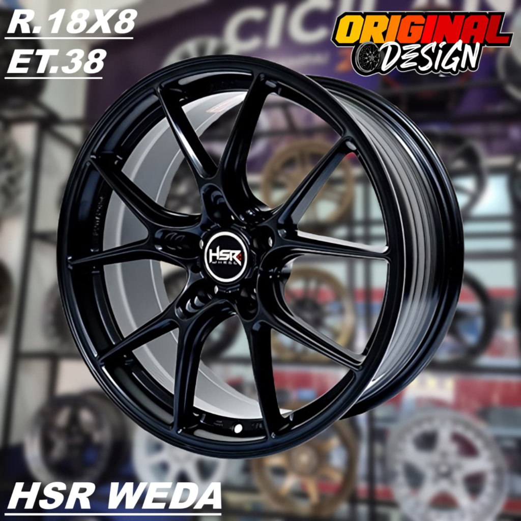 Velg Racing Mobil Ring 18 HSR WEDA R18 Warna Hitam Pcd 5X108 Lebar 8
