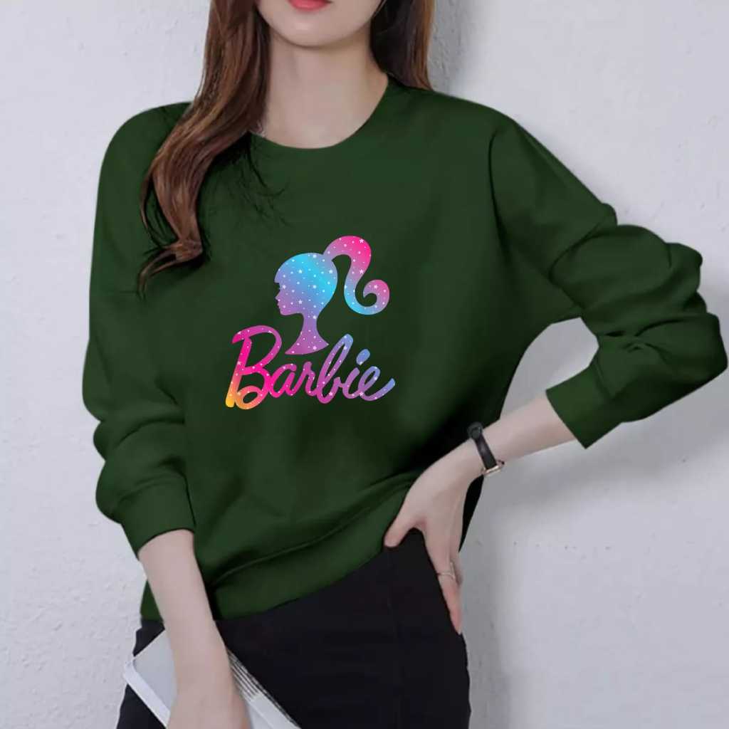 Kaos Atasan Lengan Panjang Wanita Dewasa Motif Barbie Pelangi Wanita Trendy Kekinian Kaos Long Sleev