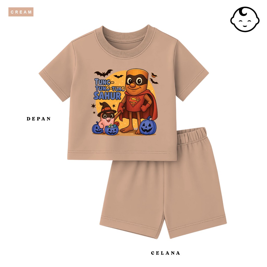 Kaos anak kecil balita satu set celana motif kartun TUNG TUNG SAHUR ANIME Viral baju lucu 1 - 5 Thn