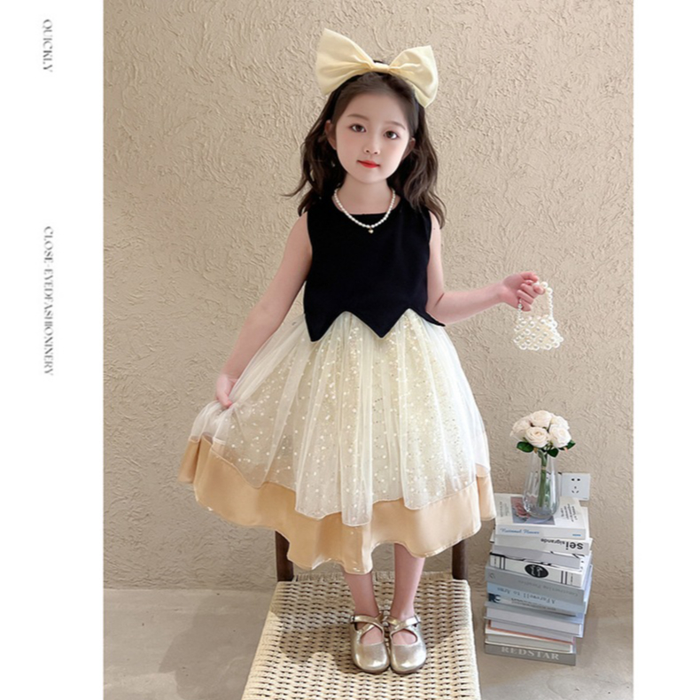 Dress Pesta Anak Perempuan 2 - 8 tahun Gaun warna Black Gold Baju Ulang Tahun Anak KAORI