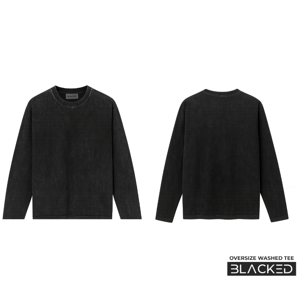 KAOS POLOS LENGAN PANJANG BLACK / WASHING / STONEWASH / LONG SLEVEE WASHED/BLACK TEES / BAJU LONG SL