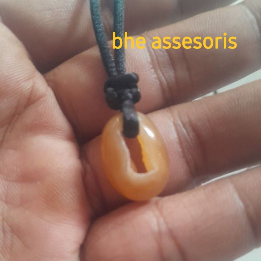 kalung tali hitam batu combong natural