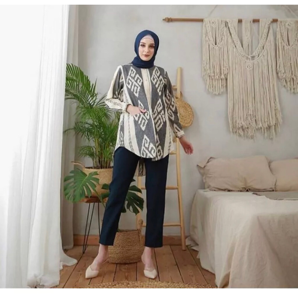 READY STOK Blouse wanita Tenun tradisional baju batik tenun wanita Dress Tenun Motif