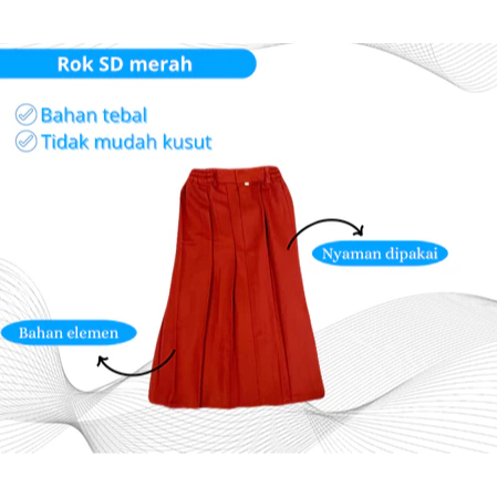 Seragam Sekolah Rok SD Merah Rempel Panjang Bahan Elemen