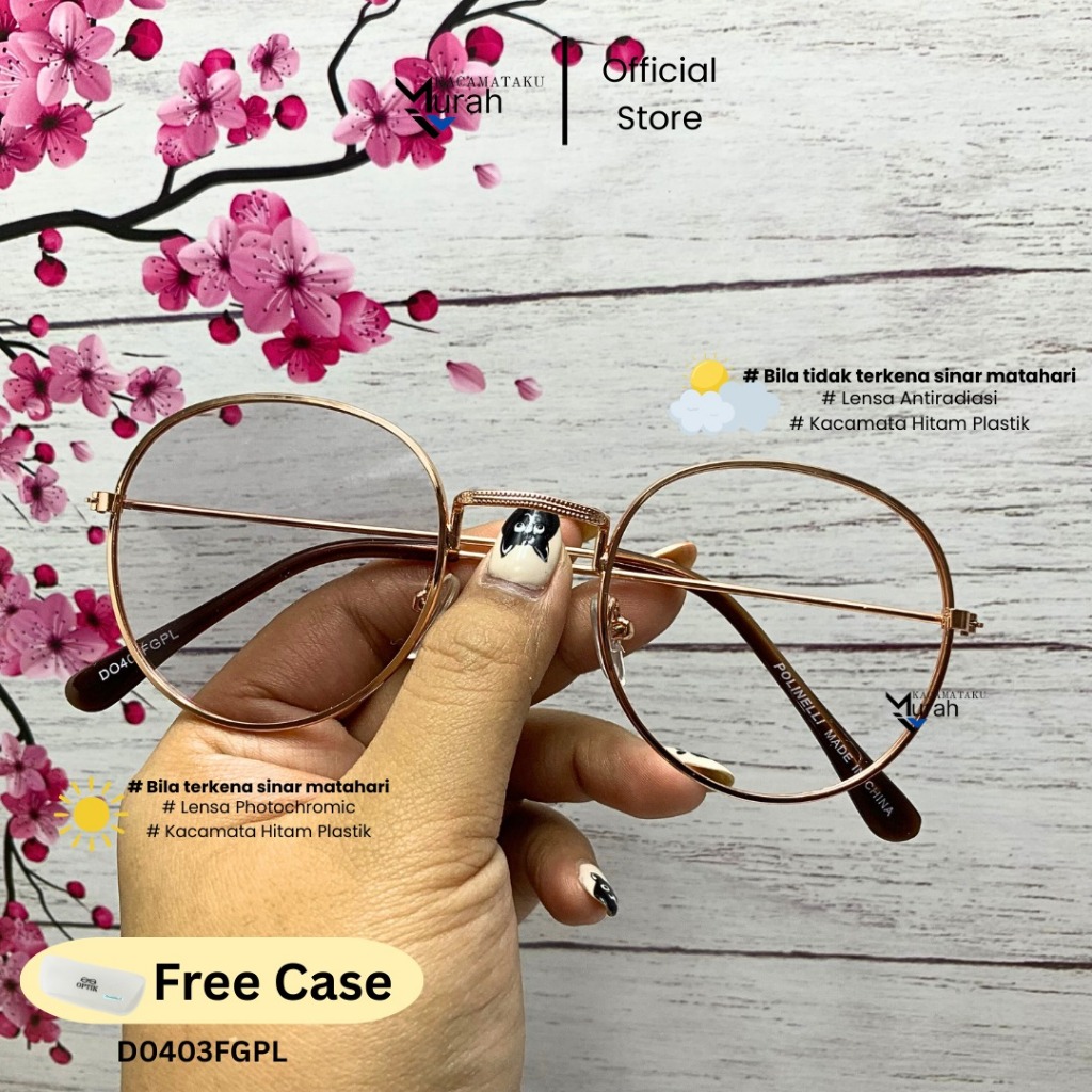 Kacamata Photochromic Bulat Tipis D0403FGPL Pria Wanita Couple