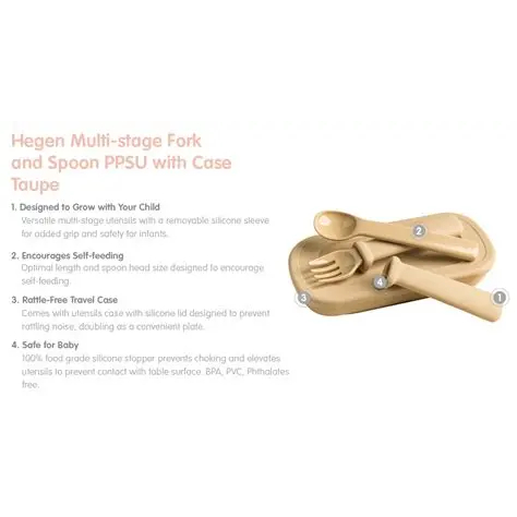 Hegen Meal Time Taupe / Alat Makan Anak Bayi / Hegen Multi-Stage Fork and Spoon PPSU