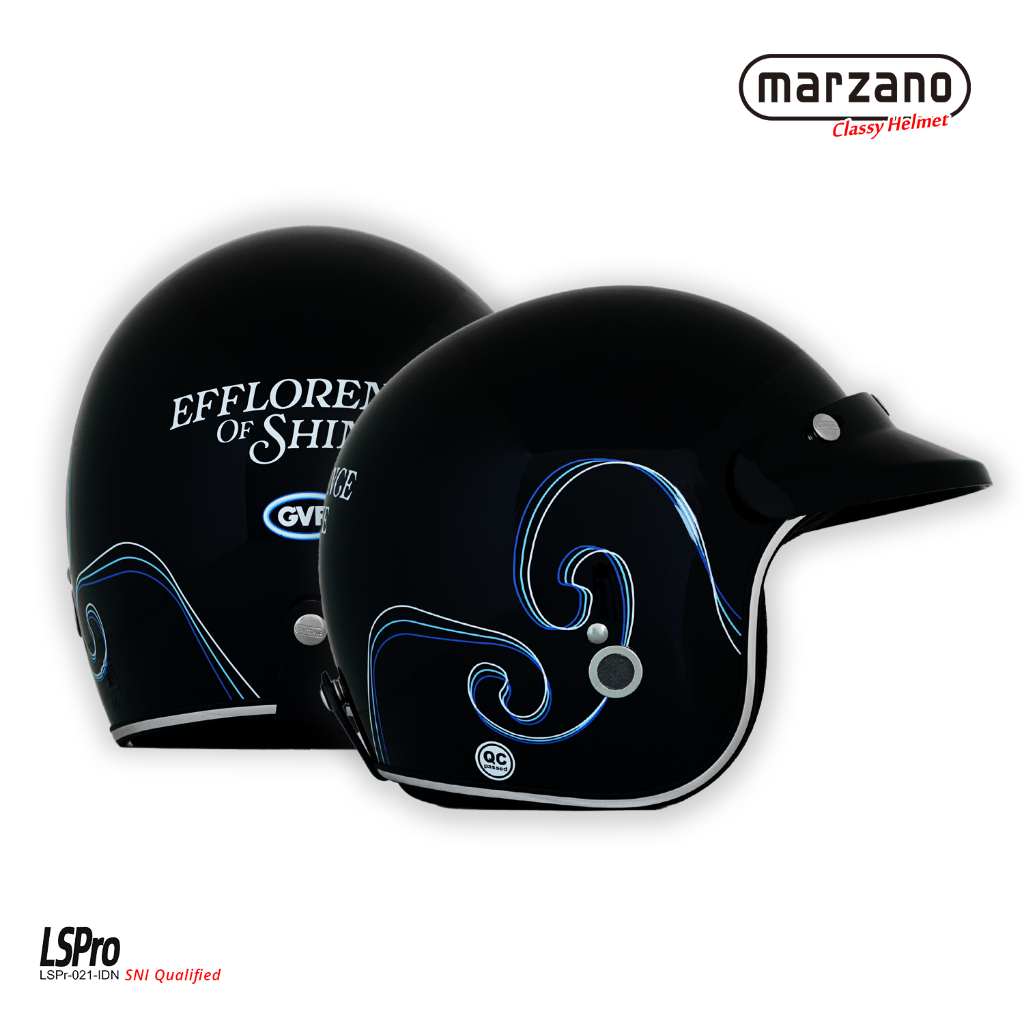 Marzano X GVFI Helm Retro Bogo Half Face Black Glossy Size S-XL Berstandar SNI