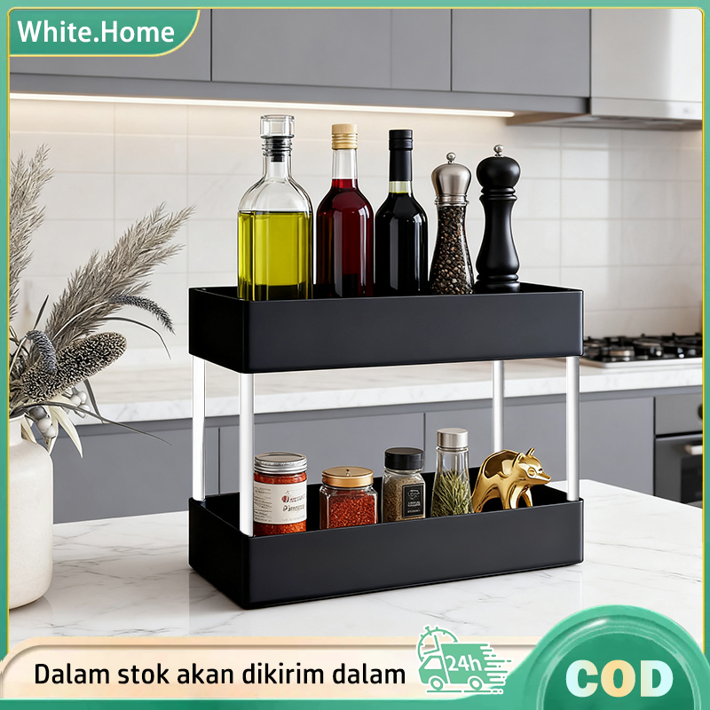 Rak Dapur 2 Tingkat Rak Penyimpanan Serbaguna untuk Minyak Bumbu dan Makanan Rak Dinding