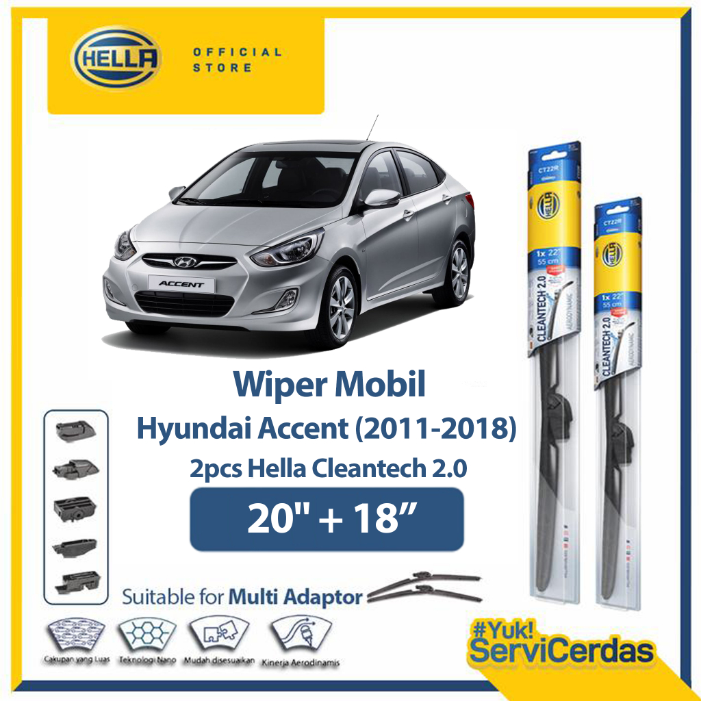 Wiper Mobil HYUNDAI Accent 2011 - 2018 20" + 18" (2pcs) - HELLA Cleantech 2.0