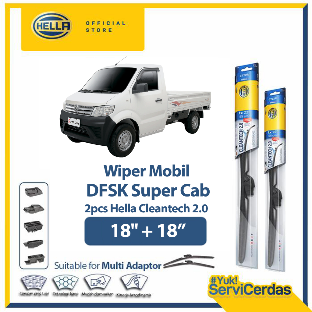 Wiper Mobil DFSK Super Cab 18" + 18" (2pcs) - HELLA Cleantech 2.0