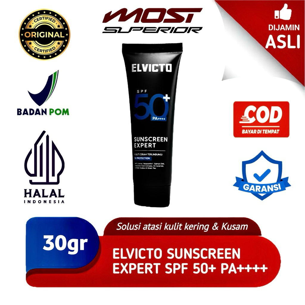 ELVICTO SUNSCREEN EXPERT SPF 50+ PA++++ 30gr| Sunscreen Pria Hybrid Sunscreen SPF 50+ PA++++