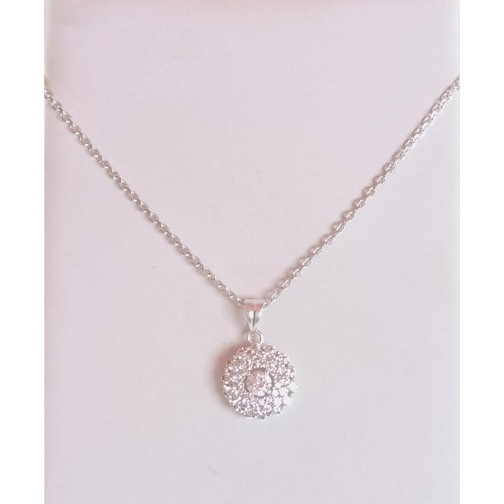 Kalung Rantai Medan Liontin Permata Perak Asli Silver 99/925 Lapis Emas Putih/Kalung Dewasa/Kalung L