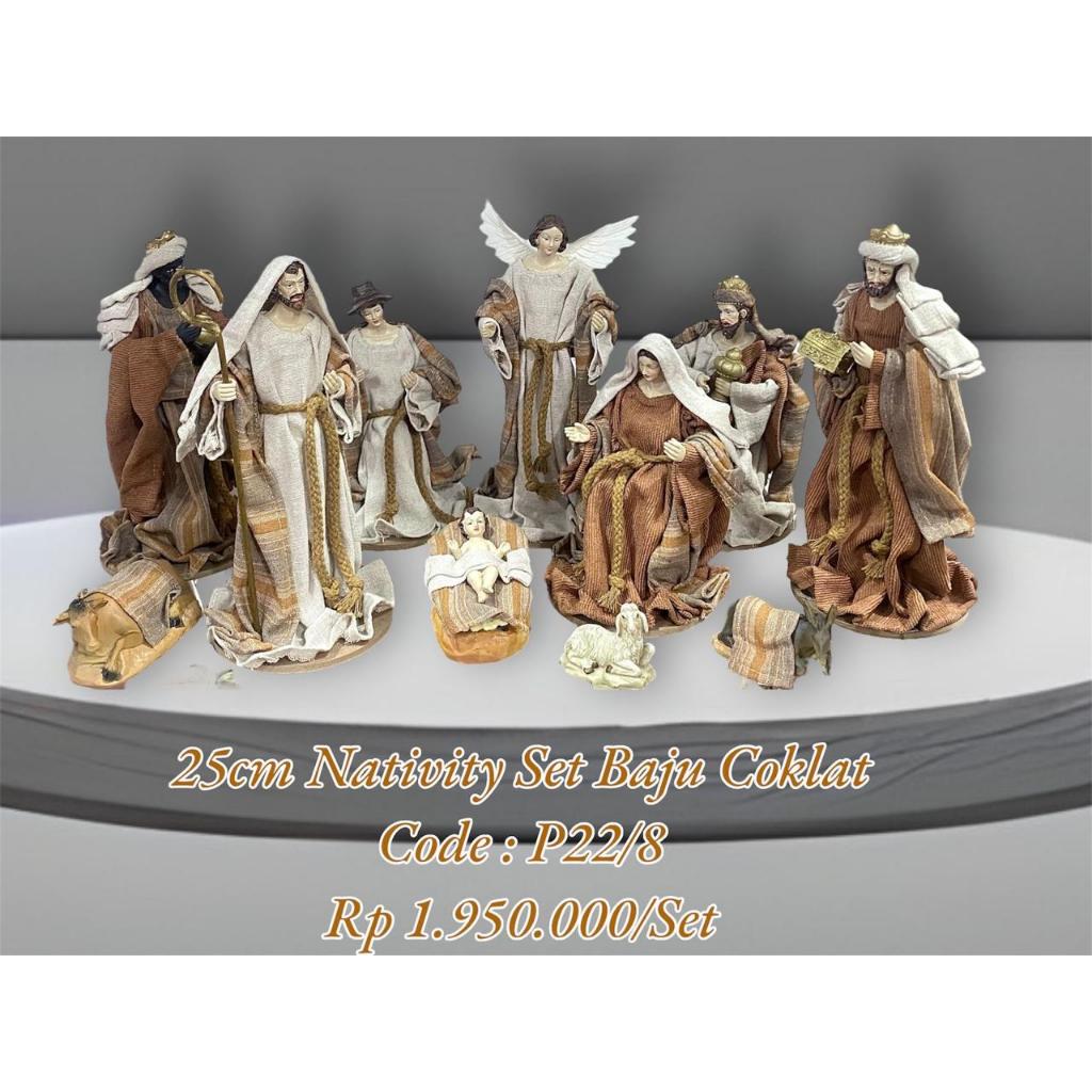 Patung Gua Natal Set Baju Coklat 25cm Premium