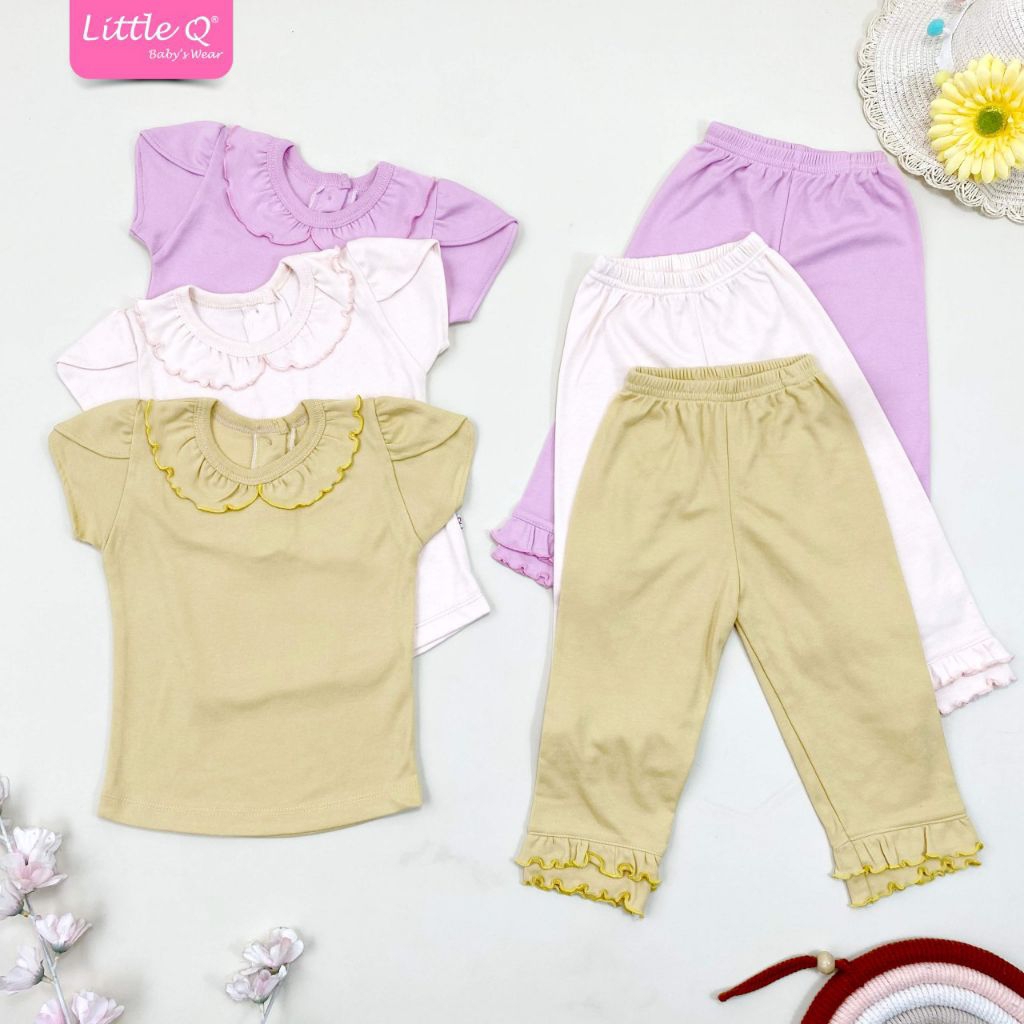 (3 stel) LITTLE Q - Baju anak perempuan 0-5 tahun lengan pendek celana panjang