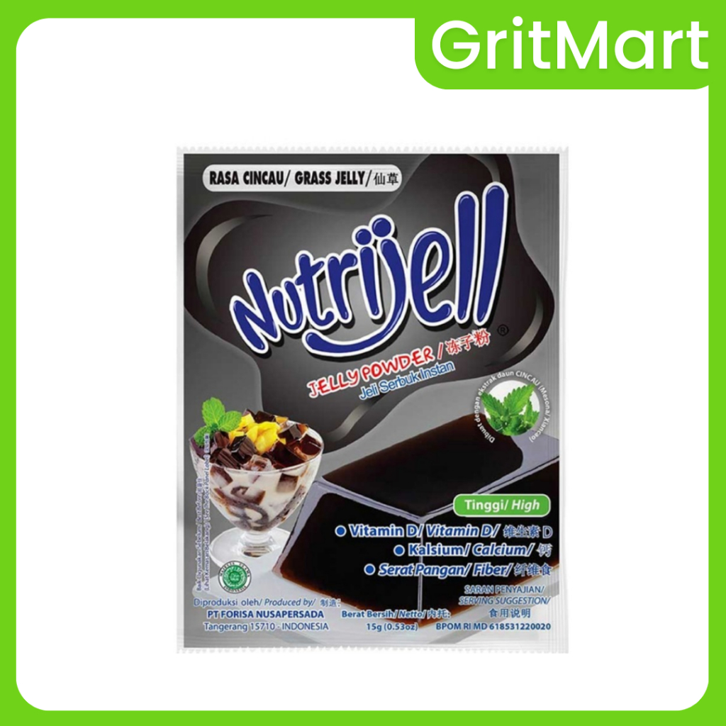 Nutrijel Jelly Powder Rasa Cincau 15 g I Jeli serbuk Instan I Sensasi Cincau Segar, Tinggal Seduh