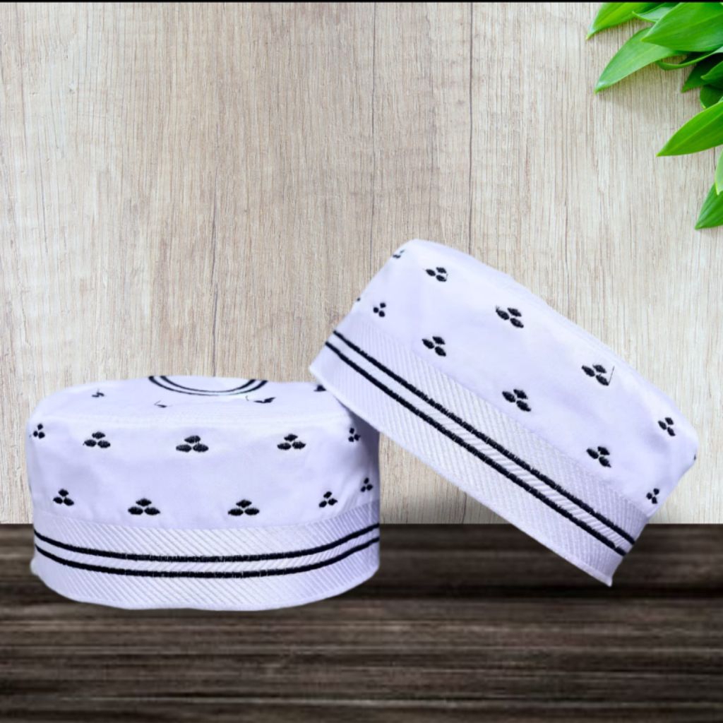 PECI MADINAH PUTIH MOTIF BORDIR KOPIAH PUTIH BORDIR PECI HAJI MOTIF PECI BUGIS MOTIF A-5