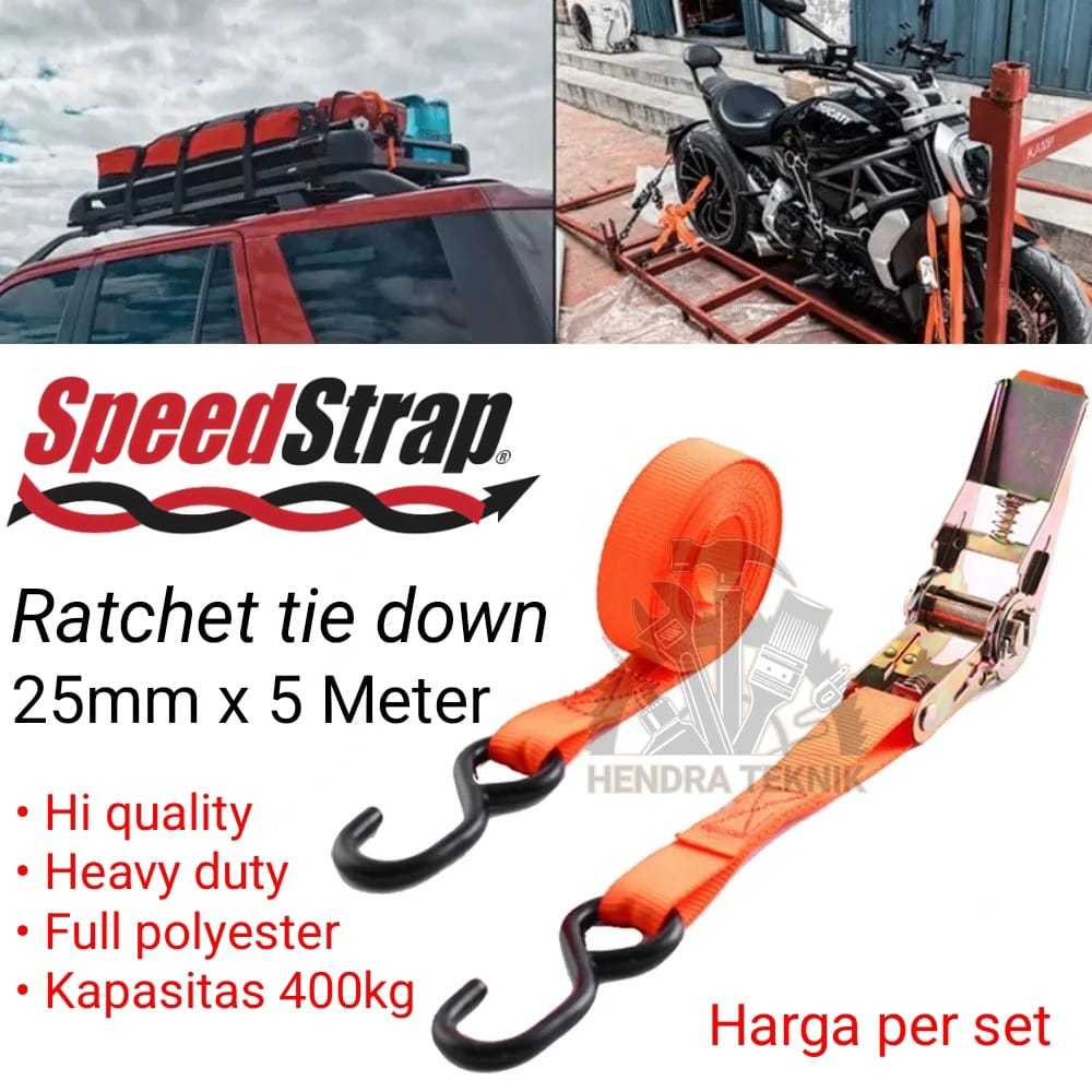 RACHET TIE DOWN STRAP 1IN X 5M HD 400KG TALI KREK KRETEK LASHING CARGO LASHING 1" INCI x 5 METER