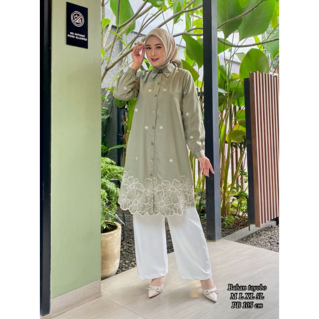 TUNIK ATASAN BORDIR BAHAN KATUN JEPANG | LONG TUNIK WANITA MUSLIMAH | BLUSE KEKINIAN | FASHION GIRL
