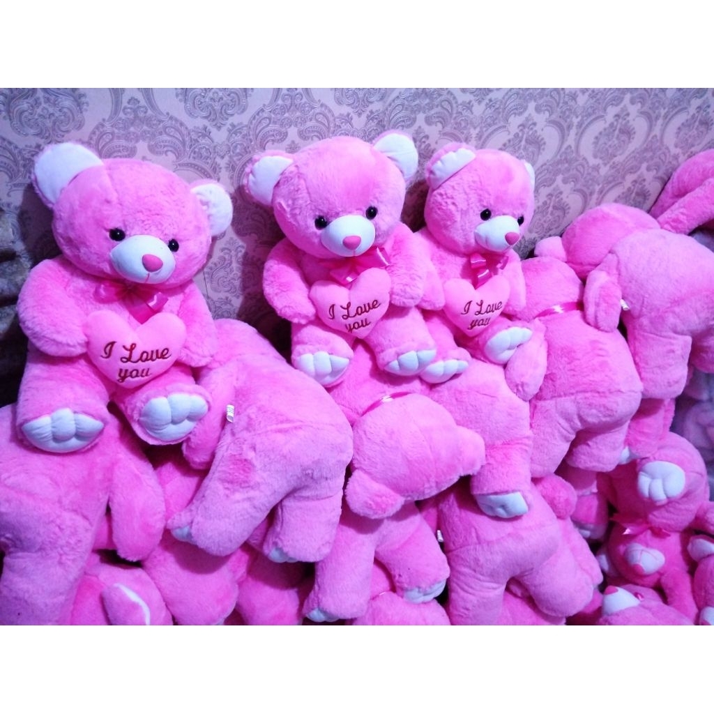 Boneka Teddy Bear Pink 40cm | Boneka Beruang Lucu I Love You | Kado Valentine / Ulang Tahun / Annive