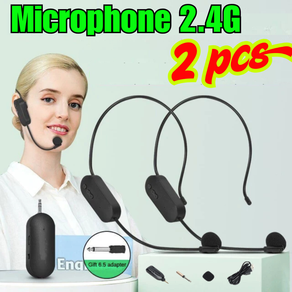 TaffSTUDIO 2 PCS Microphone Wireless Clip On Karaoke Terbaik Mic Bando Imam Masjid Headset Receiver