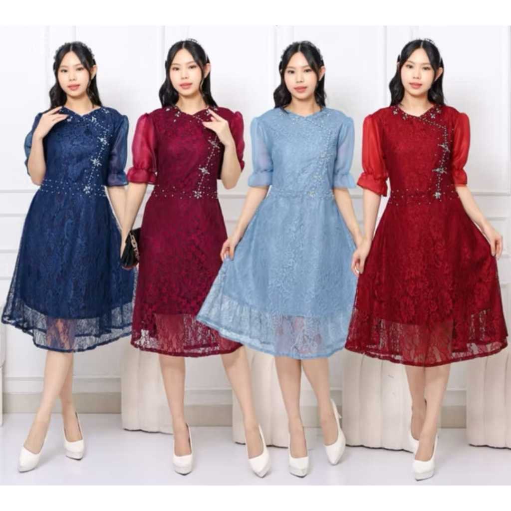 Dress Samira Brokat Premium Payet/Dress Natal/Dres Pesta Natal/Dres Kondangan/Janggan Natal